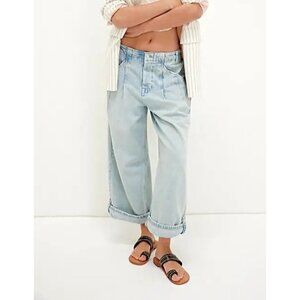 Free People La Vida Pull On Jeans Womens L Low Rise Slouchy Y2K Boho Relaxed 90s